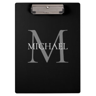 Personalisiertes Monogramm und Name Schwarz Klemmbrett