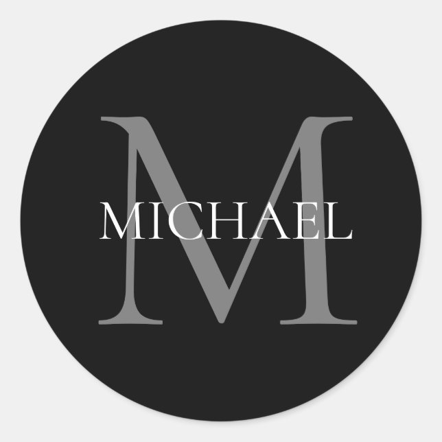 Personalisiertes Monogramm und Name Schwarz Runder Aufkleber (Vorderseite)