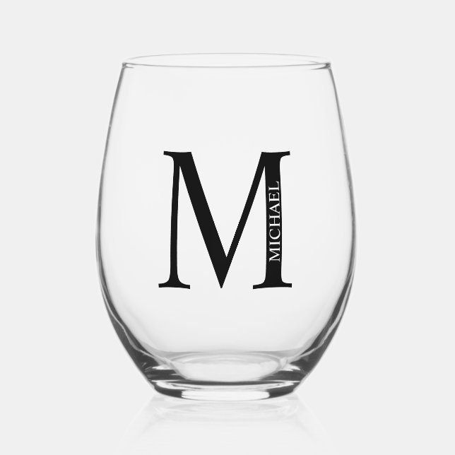Personalisiertes Monogramm und Name Weinglas Ohne Stiel (Vorderseite)