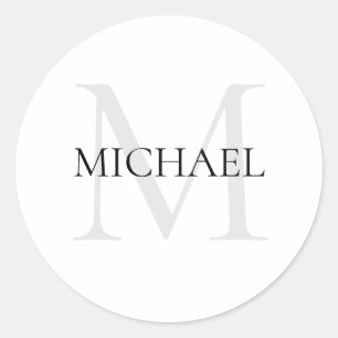 Personalisiertes Monogramm und Name weiß Runder Aufkleber