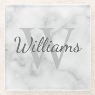 Personalisiertes Monogramm- und Namensmarmorbild Glasuntersetzer