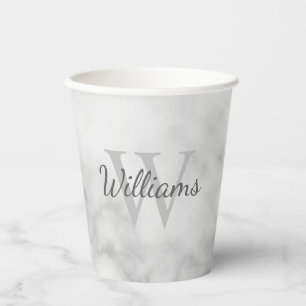 Personalisiertes Monogramm und weißer Marmor Pappbecher