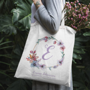 Personalisiertes Monogramm Watercolor Floral Wreat Tragetasche