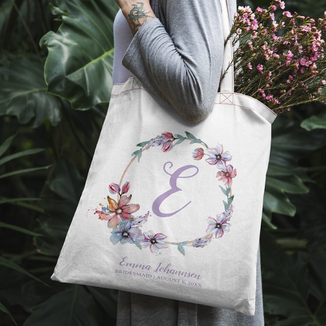 Personalisiertes Monogramm Watercolor Floral Wreat Tragetasche (Von Creator hochgeladen)
