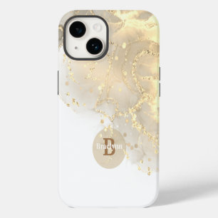 Personalisiertes monogrammiertes goldenes Marmorgl iPhone 14 Hülle