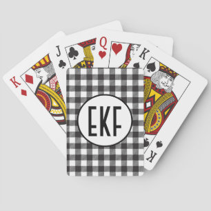 Personalisiertes monogrammiertes Schwarz-Weiß-Kari Spielkarten