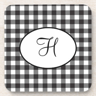 Personalisiertes monogrammiertes Schwarz-Weiß-Karo Getränkeuntersetzer