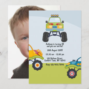 Personalisiertes Monster Truck Geburtstag Foto Einladung