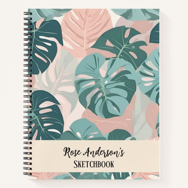 Personalisiertes Monstera Muster Sketchbook Notizbuch (Vorderseite)