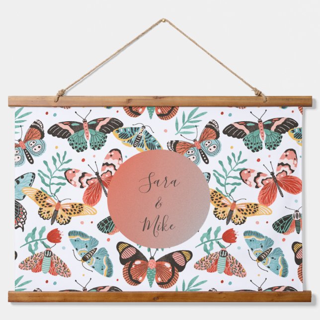 Personalisiertes Moth Butterfly Muster Wandteppich Mit Holzrahmen (Vorne)
