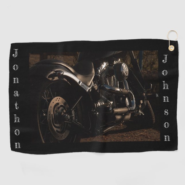 Personalisiertes Motorrad auf schwarz Golfhandtuch (Horizontal)