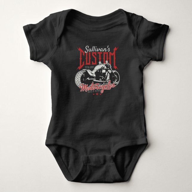 Personalisiertes Motorrad Big Bad Biker Garage Baby Strampler (Vorderseite)