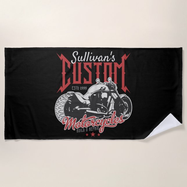Personalisiertes Motorrad Big Bad Biker Garage  Strandtuch (Vorderseite)