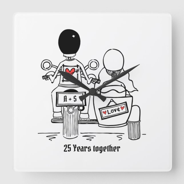 Personalisiertes Motorrad und Sidecar Quadratische Wanduhr (Vorderseite)