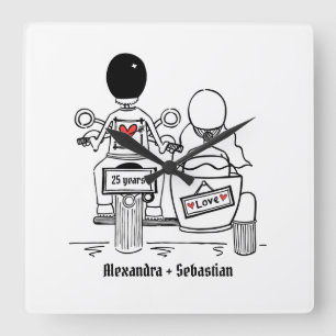 Personalisiertes Motorrad und Sidecar Quadratische Wanduhr