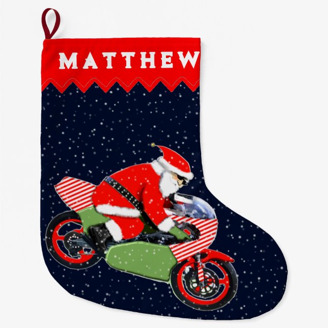 Personalisiertes Motorrad-Urlaubsgeschenk Großer Weihnachtsstrumpf (Vorderseite)