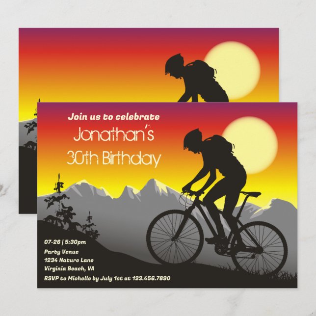 Personalisiertes Mountainbike Biken Geburtstag Einladung (Vorne/Hinten)