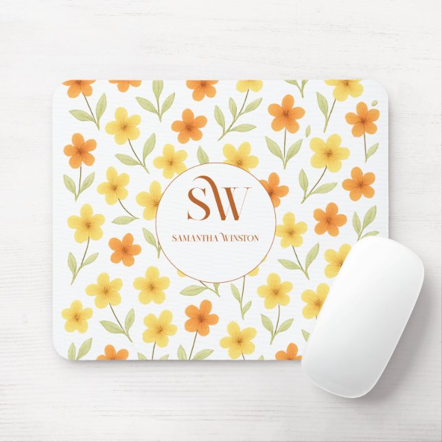 Personalisiertes Mousepad mit Orange | Gelbe Flora (Mit Mouse)