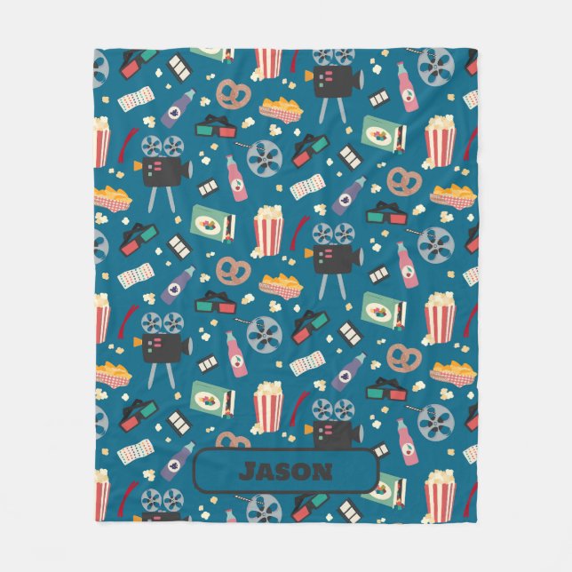 Personalisiertes Movie Night Film Popcorn Muster Fleecedecke (Vorderseite)