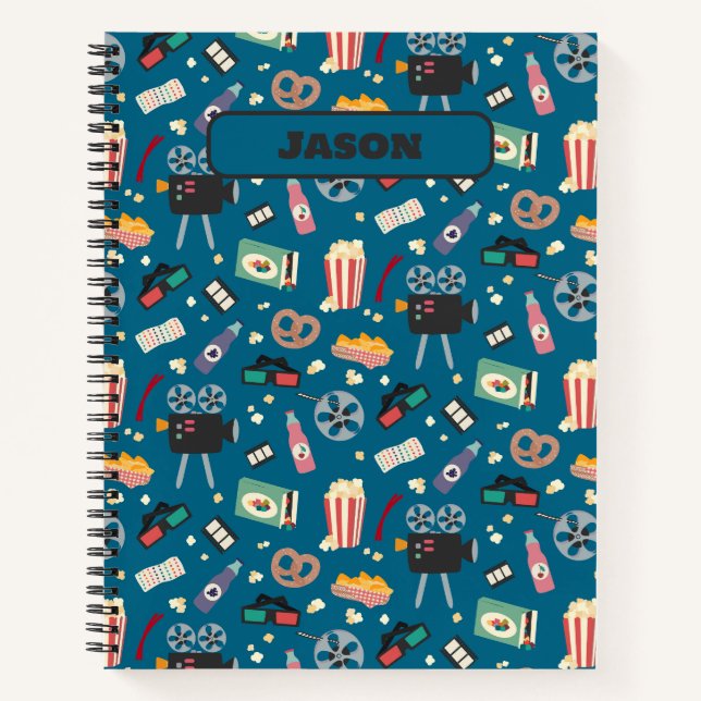 Personalisiertes Movie Night Film Popcorn Muster Notizbuch (Vorderseite)
