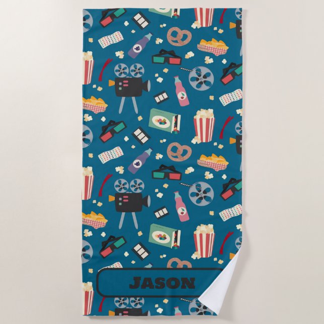 Personalisiertes Movie Night Film Popcorn Muster Strandtuch (Vorderseite)