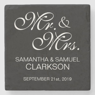 Personalisiertes MR & MRS. Schwarze Gastgeschenke  Steinuntersetzer