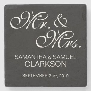 Personalisiertes MR & MRS. Schwarze Gastgeschenke  Steinuntersetzer