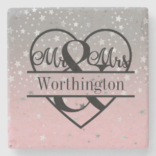 Personalisiertes Mr und Mrs Hochzeitsgeschenk für  Steinuntersetzer