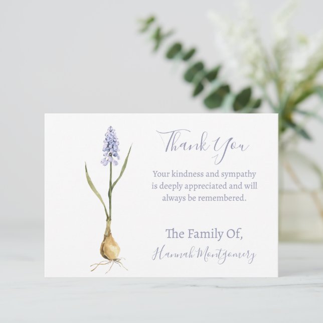 Personalisiertes Muscari Beileid Vielen Dank Karte (Stehend Vorderseite)