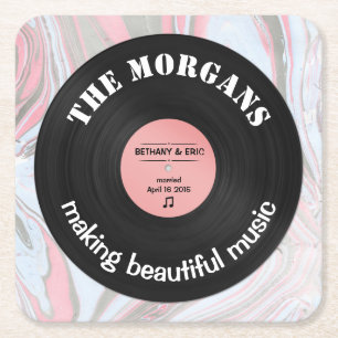 Personalisiertes Musikalbum Retro-Marmordesign Rechteckiger Pappuntersetzer