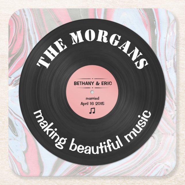 Personalisiertes Musikalbum Retro-Marmordesign Rechteckiger Pappuntersetzer (Vorderseite)