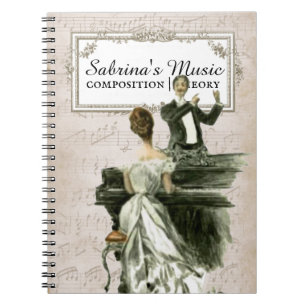 Personalisiertes Musiknotizbuch Vintage-Pianodame Notizblock
