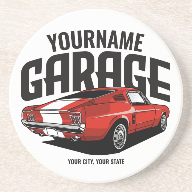 Personalisiertes Muskelwagen 1967 Garage Getränkeuntersetzer (Vorne)