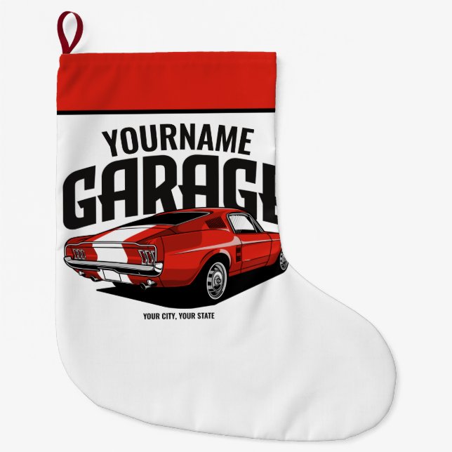 Personalisiertes Muskelwagen 1967 Garage Großer Weihnachtsstrumpf (Vorderseite)