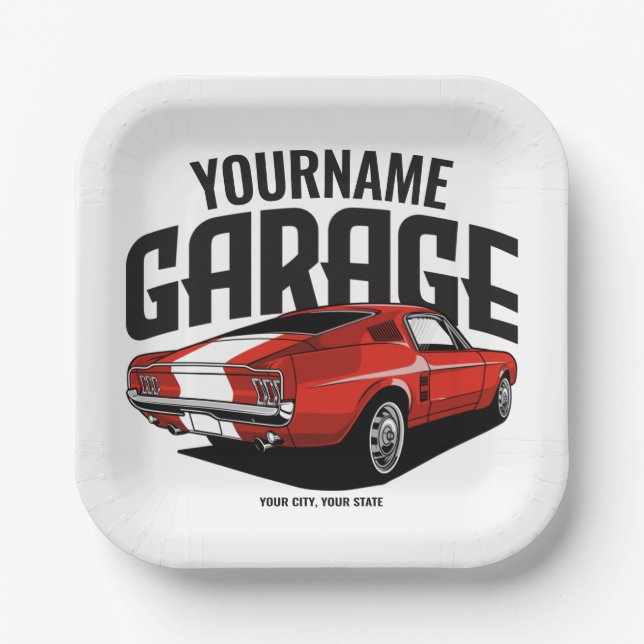 Personalisiertes Muskelwagen 1967 Garage Pappteller (Vorderseite)