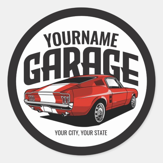 Personalisiertes Muskelwagen 1967 Garage Runder Aufkleber (Vorderseite)