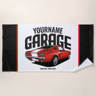 Personalisiertes Muskelwagen 1967 Garage Strandtuch