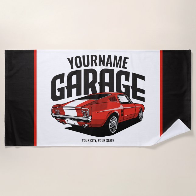 Personalisiertes Muskelwagen 1967 Garage Strandtuch (Vorderseite)