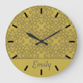 Personalisiertes Mustard Yellow Pattern Große Wanduhr