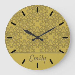 Personalisiertes Mustard Yellow Pattern Große Wanduhr