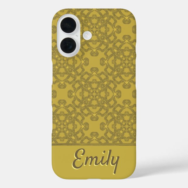 Personalisiertes Mustard Yellow Pattern iPhone 16 Hülle (Rückseite)