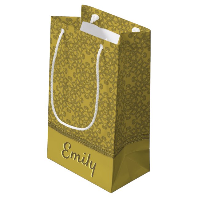 Personalisiertes Mustard Yellow Pattern Kleine Geschenktüte (Rückseite Schrägansicht)