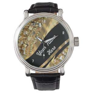 Personalisiertes Muster der Goldblindfolge Armbanduhr