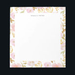 Personalisiertes Muster der rosa und goldfarbenen  Notizblock<br><div class="desc">Anpassbare Notizblöcke mit Blumen. Es zeichnet sich durch ein Blumenmuster aus rosa Aquarellfarben,  vergoldeten Blume und grünen Akzenten aus. Personalisieren durch Hinzufügen von Namen und anderen Details Dieses rosa Notizblock ist perfekt als Geschenk.</div>