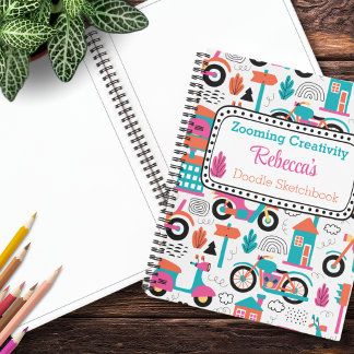 Personalisiertes Muster des Moped Doodle Notizbuch