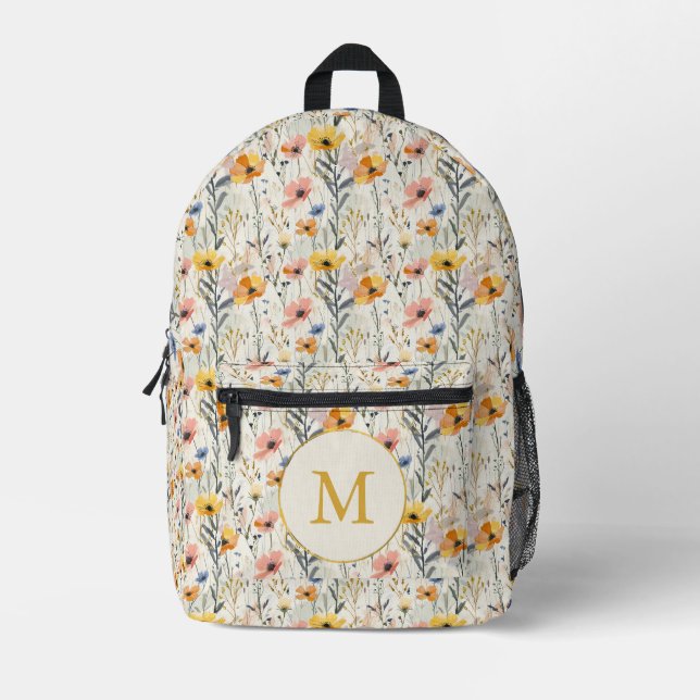 Personalisiertes Muster für Gouache Meadow Blume Bedruckter Rucksack (Vorderseite)