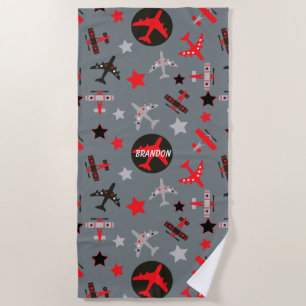 Personalisiertes Muster für Red Gray Airplanes Strandtuch