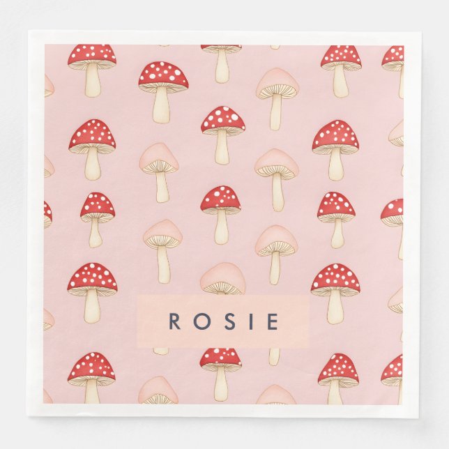 Personalisiertes Muster in Rosa Mushroom Serviette (Vorderseite)
