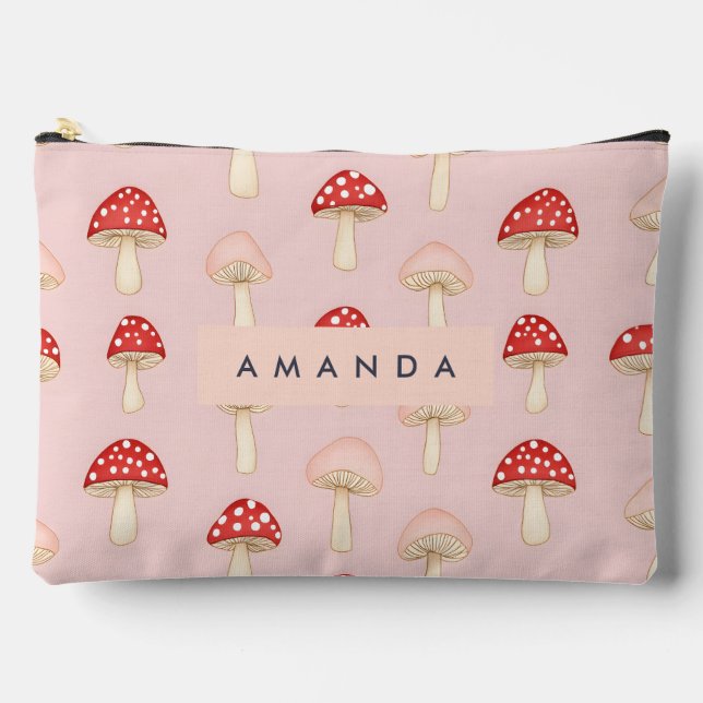 Personalisiertes Muster in Rosa Mushroom Zubehörtasche (Vorderseite)