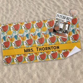 Personalisiertes Muster in Rot und Gold-Blume Strandtuch